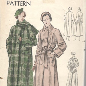 Vogue 6621 1940s Misses Full Length Coat Pattern or Robe Pointed Collar or Scarf Womens Vintage Sewing Pattern Size 18 Bust 36 FF