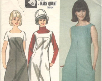 Butterick 3717 1960s  MARY QUANT Misses Fluent Line Dress Jumper and Hat Pattern Womens Vintage Sewing Pattern Size 18 Bust 38
