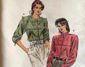 Kwik Sew 1619 1980s Misses Yoked Blouse Pattern Collar Variations Womens Vintage Sewing Pattern Size 6 8 10 12 Bust 32 34 35 37 UNCUT