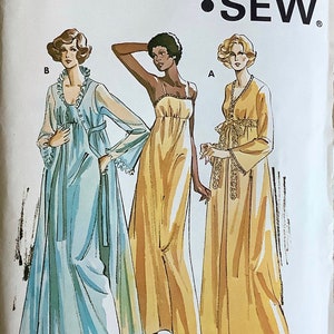 Kwik Sew 721 Elegant Empire Waist Nightgown Robe Peignoir Pattern Womens Vintage 1970s Sewing Patterns Size S M L XL UNCUT