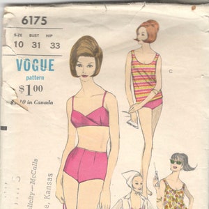 Vogue 6175 1960s Two Piece Swimsuit Tank Top and Shirt Coverup Pattern Beach Bikini Womens Vintage Sewing Pattern Size 10 or 14 Or 12