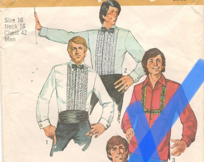 Simplicity 9786 1970s Mens Shirts Pattern Tuxedo Disco Shirt Hippie ...