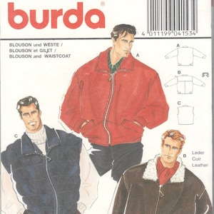 Burda 4153 1990s Bomber Jacket and Vest Pattern Zip Front Fleece