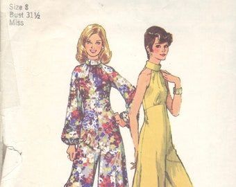 Simplicity 5570 1970s Misses Glamorous Halter Palazzo Jumpsuit Pattern Womens Vintage Sewing Pattern  Size 8 Bust 31