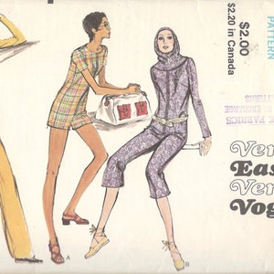 1970s Vogue 8052 Zip Front JUMPSUIT and Hood for Knits Pattern Romper Very Easy Space Age Womens Vintage Sewing Pattern Size 10 Or 8 Or 12 image 1