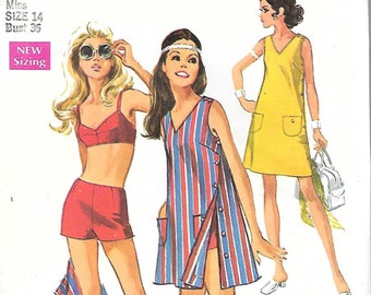 Simplicity 8251 1960s Misses V Neck Beach Dress Bra and Shorts Pattern Womens Vintage Sewing Size 12 Bust 32