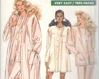 Vogue 7343 1980s Misses Nightghirt Nightgown and Pajamas and Robe Pattern Womens Vintage Sewing Pattern Size Xs S M Bust 30 - 36 UNCUT