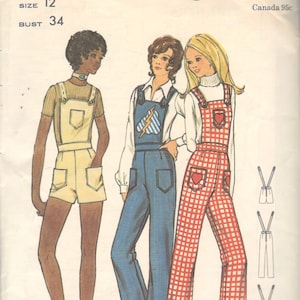 Butterick 6155 1970s  Misses Bib Overalls Pattern Jumpsuit Romper Womens Vintage Sewing Pattern Size 12 Bust 34 NO ENVELOPE
