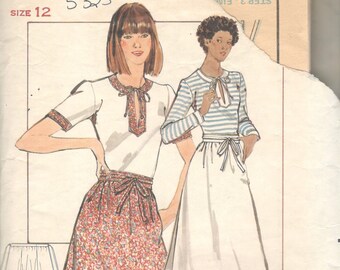 Butterick 5325 1970s Misses Pull Over Top and  Wrap Skirt Pattern Womens Vintage Sewing Pattern Size 12 Bust 34 Waist 26 Or Size 10