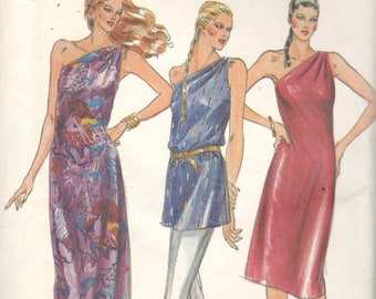 Butterick 3483 One Shoulder Evening Dress Tunic Pattern 3 lengths Womens Vintage 1980s Sewing Pattern Size 12 Bust 34 Or 10 Bust 32 UNCUT