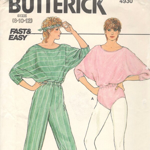 1980s Butterick 4930 Misses Dolman Sleeve JUMPSUIT  Pattern Womens EAsY Vintage Sewing Pattern Size 8 10 12  Bust 31 32 34 UNCUT