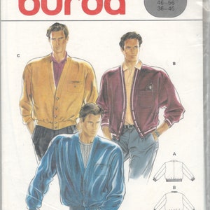 Burda 5156 1990s Mens Sporty Jacket Pattern Casual Style Fabric or Leather Bomber  Vintage Sewing Chest 36 37 39 41 42 44 46 UNCUT