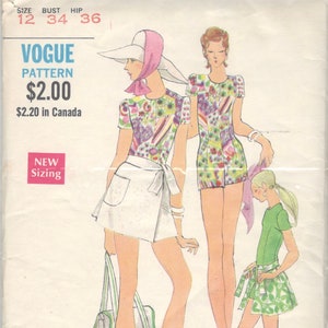 Vogue 7773 1970er Jahre Mod Kurzer Overall mit Mini Wickelrock Muster Jersey Mager Anzug Frauen Vintage Schnittmuster Größe 12 Büste 34