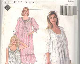 Butterick 4864 Victorian Style Nightgown and Robe Pattern Eileen West Womens 1980s Vintage Sewing Pattern Size Petite Small Medium Or LG XL