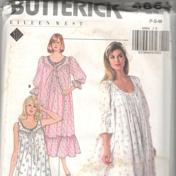 Butterick 4864 Victorian Style Nightgown and Robe Pattern Eileen West Womens 1980s Vintage Sewing Pattern Size Petite Small Medium Or LG XL