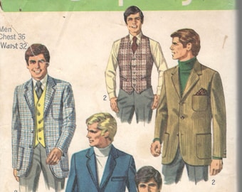 Simplicity 8368 1960s Mens Vest and Shaped Jacket Pattern Adult Vintage Sewing Pattern Chest 42