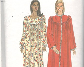 Simplicity 7928 1990s Misses Pullover Nightgown and Robe Pattern Shaped Neck Womens Vintage Sewing Pattern Size XS S M L XL Bust 30-46 UNCUT
