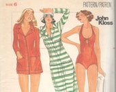 Butterick 4808 1970s John Kloss Misses Plunging Scoop Neck Swimsuit and Tubular Cover Up Pattern Womens Vintage Sewing Size 6 Bust 30 UNCUT