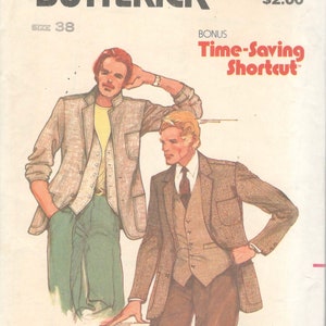 Butterick 6456 1970s Mens Suit Jacket and Vest Pattern Adult  Vintage Sewing Pattern Chest 38 Or 42