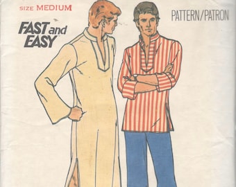 Butterick 3625 Vintage 1970s Mens Pullover Caftan and Top Pattern Fast EASY Adult Vintage Sewing Pattern Size Medium Chest 38 40