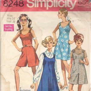 1960s Simplicity 8248 Misses Pantjumper Pantdress Sundress Pattern Womens Vintage Sewing Pattern Size 16 Bust 38