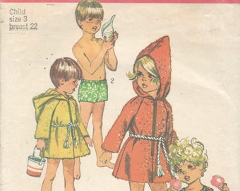 Simplicity 8269 1960s Toddlers Swimsuits and Hooded Beachrobe Pattern Sunsuit Childs Girls Boys Easy Sewing Pattern Size 3 Breast 22