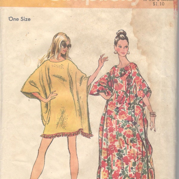 Simplicity 5628 1970s Jiffy Misses CAFTAN Pattern 2 Lengths One Size Womens Vintage Sewing Pattern