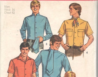 Simplicity 8209 1960s Mens Mod Shirt Pattern Nehru or Notched Collar Pattern Adult Vintage Sewing Pattern Size Chest 42 Or 40