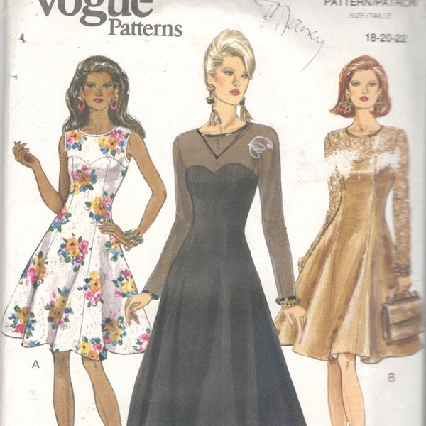 Vogue 8544 Misses Stunning COCKTAIL DRESS Pattern Princess Seam Sweetheart Yoke Womens Sewing Pattern Size Size 18 20 22 Or 12 14 16 UNCUT