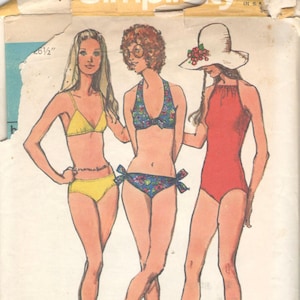 Simplicity 9933 1970s Misses One Piece Swimsuit and Bikini Pattern Womens Vintage Sewing Pattern Size 12 Bust 34 UNCUT