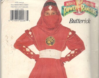 Butterick 4182 Boys Girls Teen Red Ninja POWER RANGER  Costume Pattern Childs Super Hero Sewing Pattern xs s m l Chest 23 - 32 UNCUT
