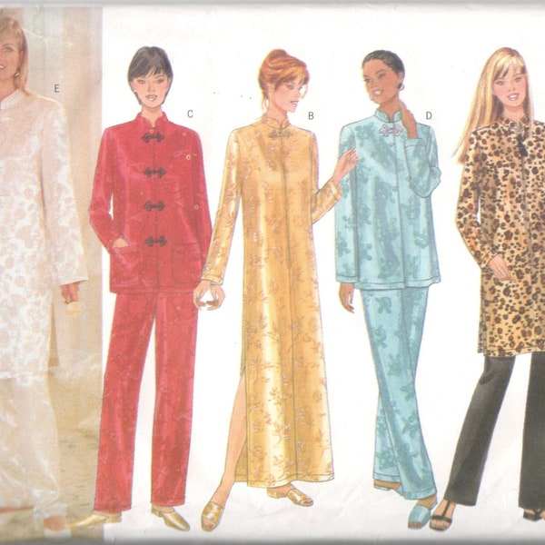 Butterick 5324 Misses Oriental Tunic Caftan Top Straight Leg Pull On Pants Pattern Womens Sewing Pattern Size 8 10 12 UNCUT