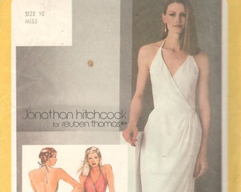 Simplicity 9704 1980s Misses Tulip Hem Halter Wrap Dress Pattern Jonathan Hitchcock Womens Designer Vintage Sewing Pattern Size 10 Bust 32