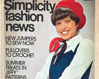 Simplicity Fashion News August 1972 Featuring Jumpers Pullovers to Crochet Summer Jiffy Treats Counter Brochure Booklet Leaflet Q