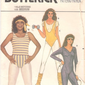 Butterick 6319 1980s Misses Full Bodysuit Top and Briefs Pattern JAYNE KENNEDY Vintage Sewing Pattern Size Medium Or Small image 1