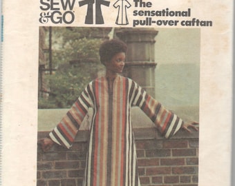 Butterick 3384 1970s Easy Sensational Pullover Misses CAFTAN Pattern Kimono Sleeves Womens Vintage Sewing Pattern Size Small UNCUT