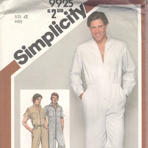 Simplicity 9925 1980s Mens Zip Front Jumpsuit Pattern Stand Up Collar Adult Vintage Coveralls Uniform Sewing Pattern Chest 42 UNCUT