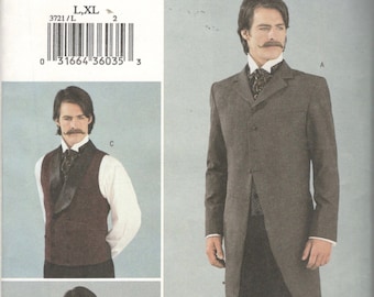 Butterick 3721 Herren viktorianischen Anzug Jacke und Weste Western Theater Kostüm Erwachsene Teen Schnittmuster Größe Large Extra Large ungeschnitten