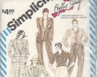 Simplicity 6339 1980s Misses Pull On Pants Skirt and Lined Jacket Pattern Phyllis Sidney Womens Vintage Sewing Pattern Size 20 Bust 42 UNCUT