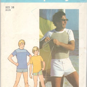1970s Simplicity 7550 Mens Pullover Top and Swim Shorts Pattern Adult Vintage Sewing Pattern Chest 40 image 3