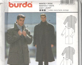 Burda 3002 Warm Overcoat and Jacket Pattern Formal or Casual Adult Mens OuterwearcSewing Chest 38 40 42 44 46 48 UNCUT