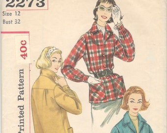 Simplicity 2273 1950s Casual  Suburbanite Jacket Pattern Womens Vintage Sewing Pattern Size 14 Bust 34