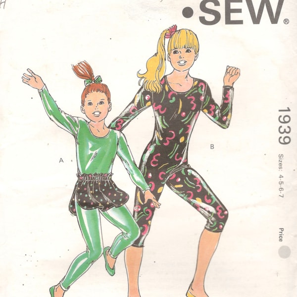 Kwik Sew 1939 1980 Girls Dance Gymnastiek Unitards en Rok Patroon Childs Vintage Naaipatroon 4 5 6 7 Borsten 23 - 26 UNCUT
