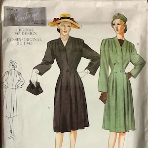 Vintage 1940s Design Vogue 2475 Misses Coat Pattern Fitted and Flared Womens Sewing Pattern Size 14 16 18 Bust 36 38 40 UNCUT