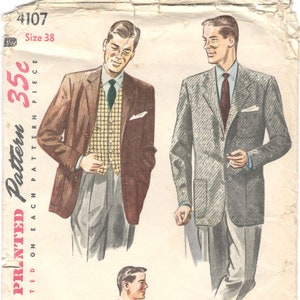 Simplicity 4107 1950s Mens Sport Coat and Vest Pattern Adult - Etsy