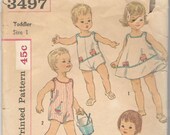 Simplicity 3497 1960 Easy Toddlers Panties Dress and Sunsuit Pattern Boys and Girls Vintage Sewing Pattern Size 1 Or 1/2