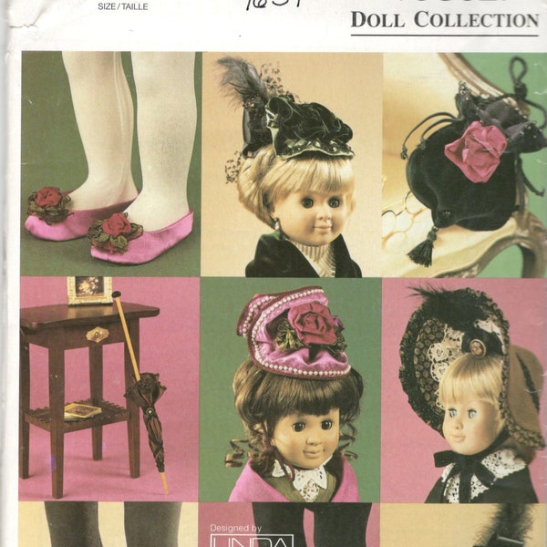 Victorian 18" Doll Accessories Pattern Designer Linda Carr Shoes Slippers Boots Hats Bag Parasol Vogue 7654 Sewing Pattern UNCUT