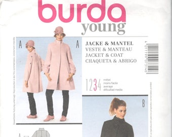 Young Burda 7314 Misses A Line Swing Coat and Jacket Pattern Standing Collar Size 8 10 12 14 16 18 20 Womens Vintage Sewing Pattern UNCUT