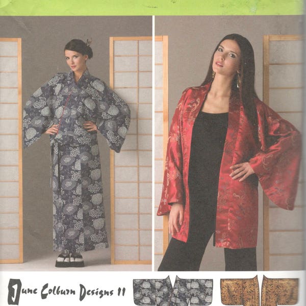 Simplicity 2940 Kimono in Two Lengths and Wrap Skirt Pattern Asian Style June Colburn Designs Womens Sewing Pattern Size XxS XS S M UNCUT