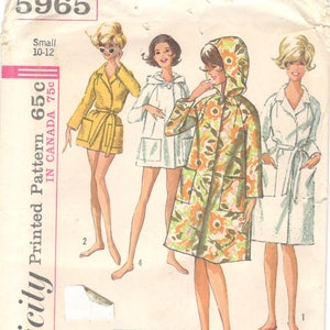 1960s Simplicity 5965 Misses Beach Robe Pattern 2 Lengths Raglan Sleeves Simple Women Vintage Sewing Pattern Size Small Bust 31 32 image 1